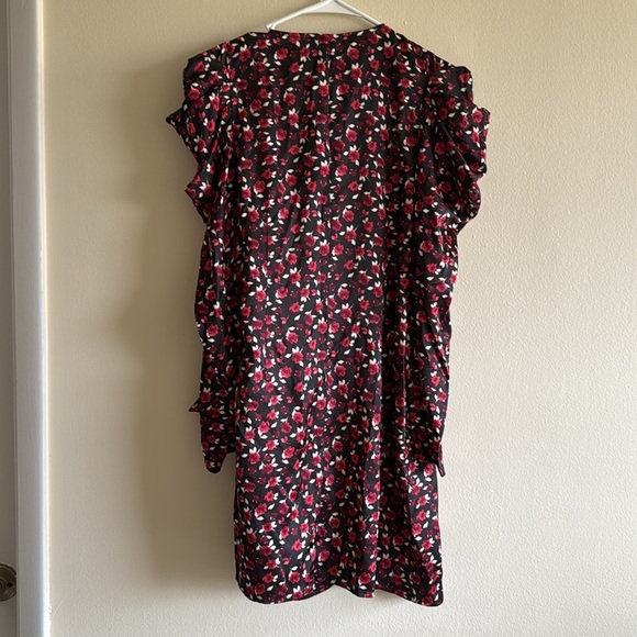 Something Navy Revolve Floral Red Ruched Long Sleeve Wrap Mini Dress - Picture 5 of 10